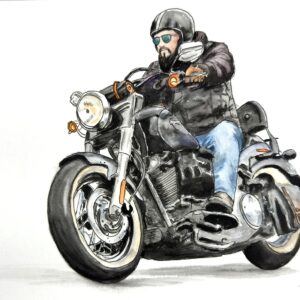 Classic motorbike done as a portrait in watercolour and ink